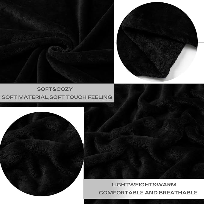 Black Fleece Plush Throw Blanket 50"x70"for Couch Sofa Fuzzy Cozy Flannel | - Image 3
