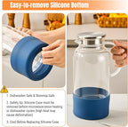 PARACITY Water Pitcher with Silicone Base 61oz/ 1.8L, Hot& Cold Glass Pitcher with Lid and Handle, Glass Carafe with Lid for Coffee, Juice, Lemonade and Milk (Blue base)