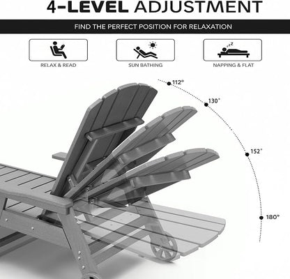 Outdoor Lounge Chair, HDPE 4-Position Adjustable Chaise Lounge Outdoor - Image 5