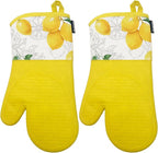 Delaney Silicone Oven Mitts Set - Extra Long, Heat Resistant Kitchen Gloves, Non-Slip Holders for BBQ, Baking, Cooking Essentials, Yellow Citrus, Kitchen Decor, Oven Gloves, New Home Gifts