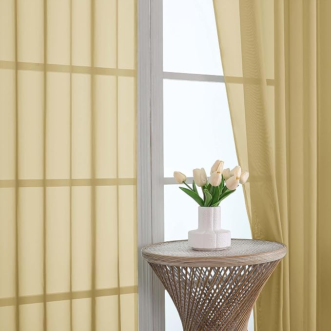 Gold Sheer Curtains 72 Inches Long 2 Panels Set, Transparent Voile Sheer Curtain - Image 4
