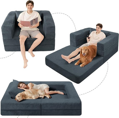 Futon Sofa Bed with Pillow, 3-in-1 Sleeper Sofa Bed with Removable Cover - Image 9