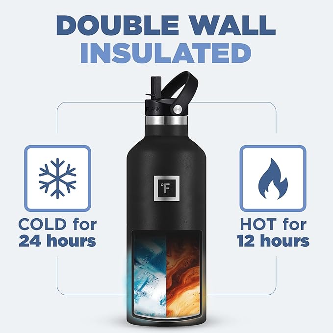IRON °FLASK Camping & Hiking Hydration Canteens - 3 Lids (Narrow Straw Lid) Leak Proof Vacuum Insulated Stainless Steel - Hot & Cold Double Walled Sports Water Bottle - Dark Rainbow, 32 Oz