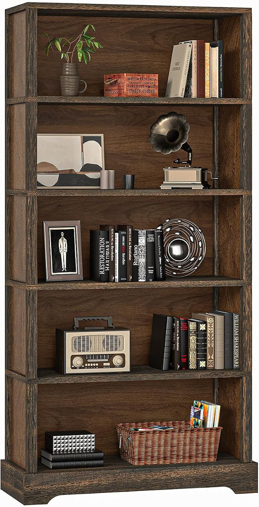 TVU 5-Tier Solid Wood Book Shelf, Floor Standing Bookcase, Farmhouse Style Book by TVU