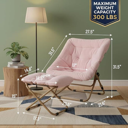 Tiita Folded Chair with Straight Ottoman, Soft Faux Fur Oversized Folding - Image 3