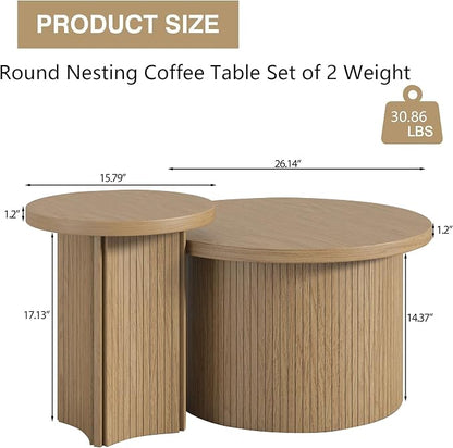 Mxtxmy Set of 2 Nesting Coffee Tables Farmhouse, Round Coffee Table Living Room - Image 2