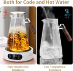 2L Glass Pitcher with Lid and Spout, Water Jug, 68 OZ Carafe for Hot/Cold Water, Large Iced Tea Pitcher for Coffee, Juice and Homemade Beverage