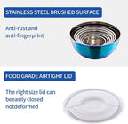 Rainbow Mixing Bowls With Airtight Lids,Stainless Steel Bowl,Salad Bowls 7 Piece Colorful Nesting Bowl Rainbow Kitchen Accessories,Size 7,3.6,2.7,2.1,1.5,1.1,0.8QT Stackable Design