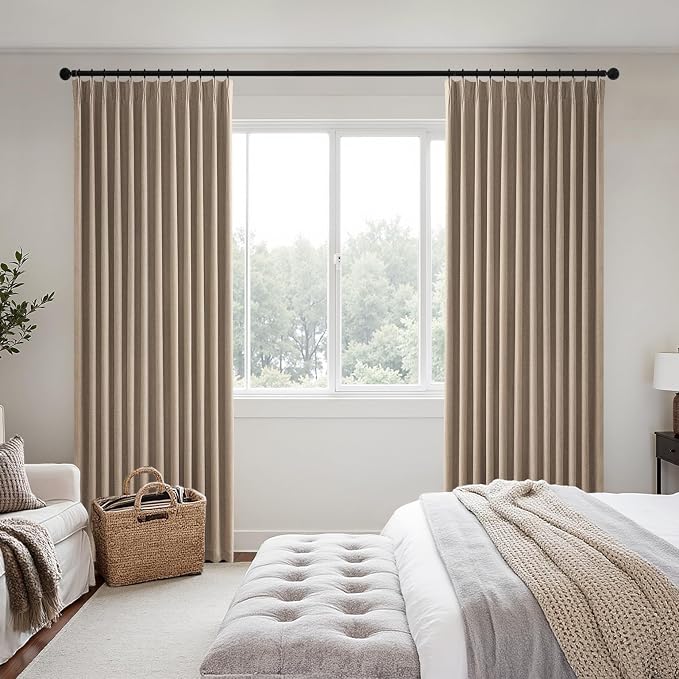 MIULEE Copper Brown Pinch Pleated 100% Blackout Linen Curtains 40x96 Inches | - Image 2