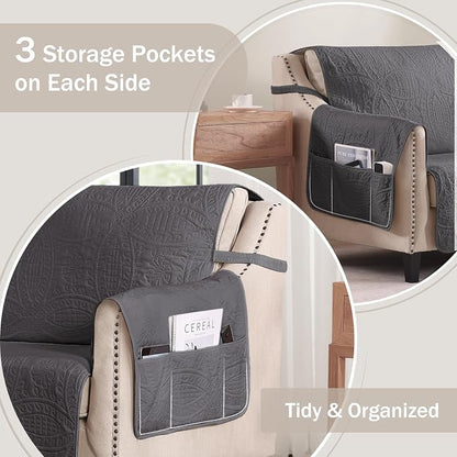 Soft Gray Loveseat Covers for 2 Cushion Couch, Water-Repellent Slip Covers for - Image 4