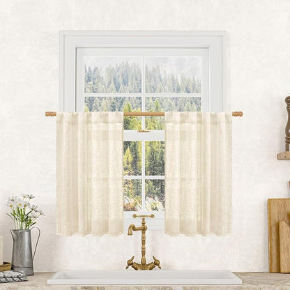 Semi Sheer Beige Linen Curtains 36 Inch Length by LAMIT