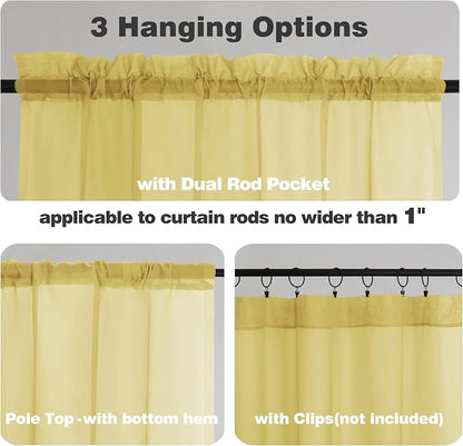 Chyhomenyc Mustard Yellow Sheer Curtains 54 Inches Long, Light Filtering Window - Image 3