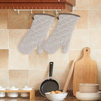 1 Pair Yarn Dyed Oven Mitts 100% Cotton Heat Resistant 470 Degree Gloves Men Women Cooking Baking Barbecue BBQ Microwave Crafting Machine Washable Pot Holders Mittens (Khaki)