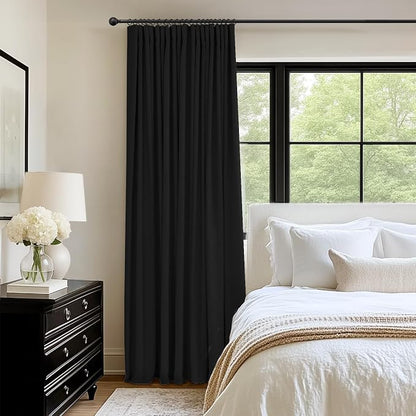 INOVADAY Linen Textured 100% Blackout Sliding Door Curtains 102x108 Black | 1 - Image 3