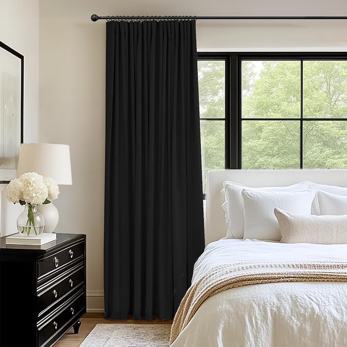 INOVADAY Linen Textured 100% Blackout Sliding Door Curtains 102x84 Black | 1 - Image 3