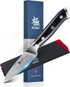 KYOKU Gin Series 3.5" Paring Knife - Japanese VG10 Damascus Stainless Steel Kitchen Knife With Silver Ion Blade, G10 Handle, Mosaic Pin - for Fruit, Vegetable, Peeling, Coring