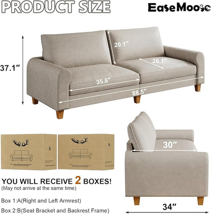 EASE MOOSE 88.5" Large Seat Faux Leather Loveseat Sofa, Waterproof and - Image 2
