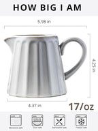 Ceramic Creamer Pitcher,17 Oz Coffee Creamer Container with Handle, Small Milk Pitcher Pourer for Sauces, Salad, Cream White