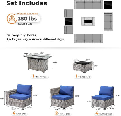ovios 13 Pieces Patio Furniture Set, Outdoor Wicker Sectional Sofa - Image 8