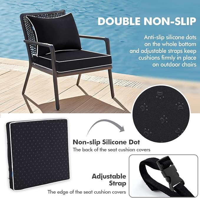 MIULEE Black Outdoor Seat Cushion 22x22 Inch Waterproof & 3 Year Fade Resistant - Image 4