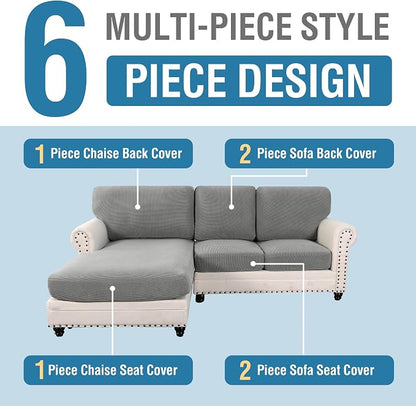 H.VERSAILTEX Sectional Couch Covers 6 Pieces Stretch Sofa Covers - Image 3