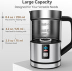 Secura Milk Frother, Electric Milk Steamer Stainless Steel, 8.4oz/250ml Automatic Hot and Cold Foam Maker and Milk Warmer for Latte, Cappuccinos, Macchiato, 120V