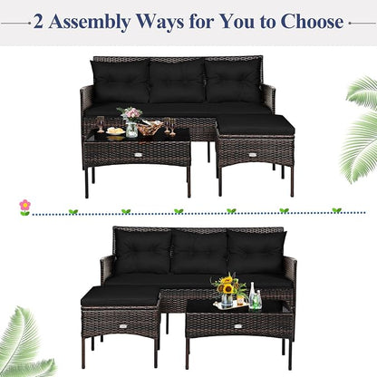 Tangkula 3 Pieces Patio Conversation Set, All Weather Outdoor PE Rattan Wicker - Image 8