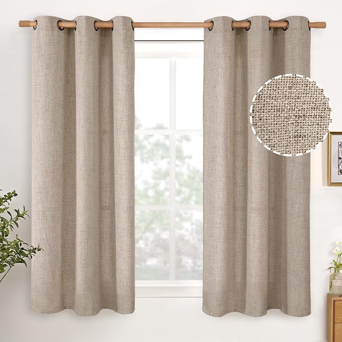 YoungsTex Short Linen Semi Sheer Curtains 45 lnch Length, Oatmeal Drapes | Tan by YoungsTex