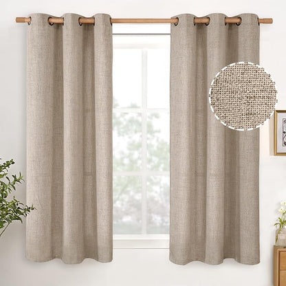 YoungsTex Short Linen Semi Sheer Curtains 45 lnch Length, Oatmeal Drapes | Tan by YoungsTex