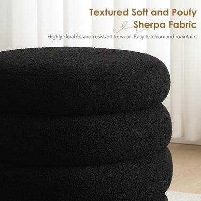 Flouki 19.5" Storage Ottoman Round, Vanity Stools - Image 6