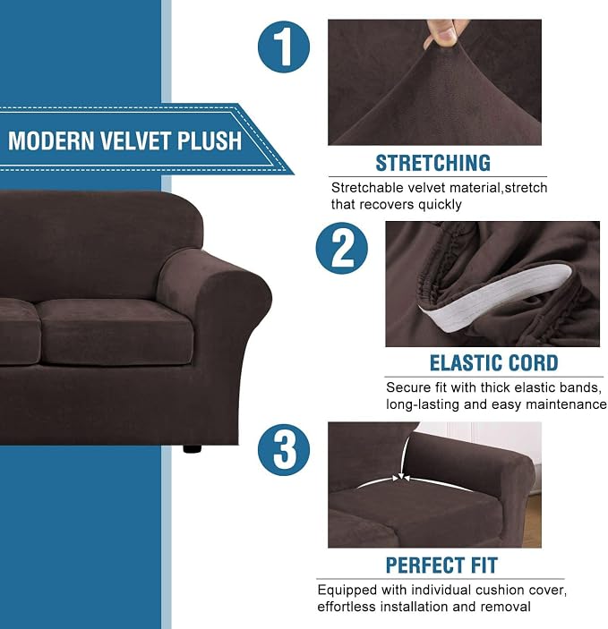 H.VERSAILTEX Rich Velvet Stretch 2 Piece Cover Chair Slipcover Sofa Cover - Image 3