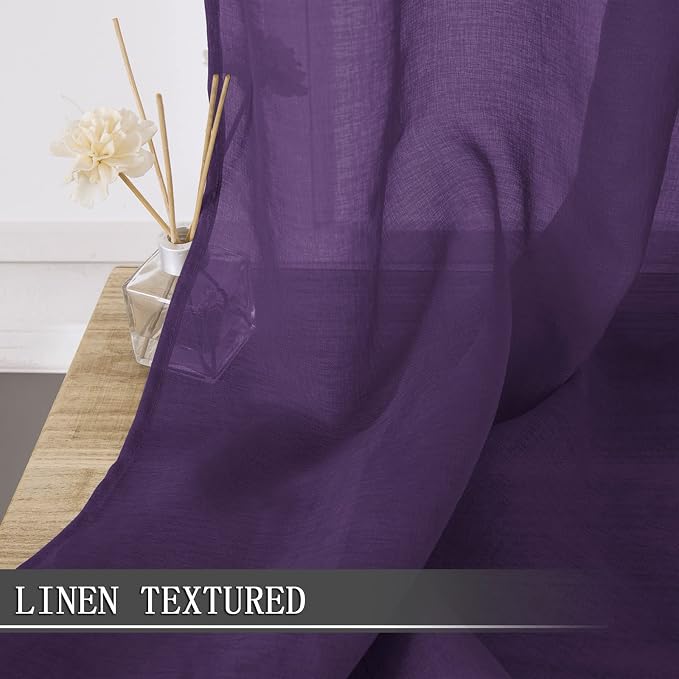 Tollpiz Sheer Curtain Linen Textured Living Room Curtains Sheer Light Filtering - Image 2