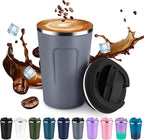 Volhoply 12 oz Double Wall Insulated Vacuum Travel Coffee Mug with Flip Lid,Reusable Stainless Steel Leak Proof Coffee Cup,Portable Iced Cafe Thermal Tumbler Suitable for Hot & Cold Drinks(Gray,1 Set)