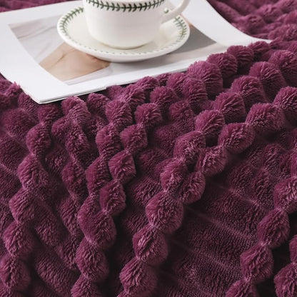 Amaranth Purple Throw Blanket for Couch Sofa 50”x60” Striped Design | Fleece - Image 5