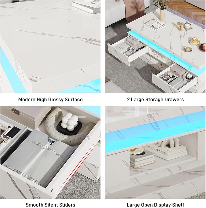 47.2 inch Modern High Glossy LED Coffee Table - Image 4