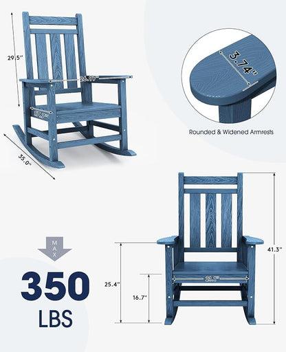 KINGYES Oversized Outdoor Rocking Chair Set of 4, All-Weather Patio Rocking - Image 2