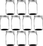 DISCOUNT PROMOS 10 Decorating Mason Jars Set, 12 oz. - Canning, Aluminum Lid - Black