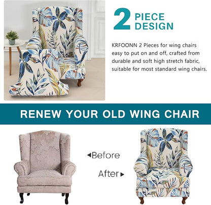 KRFOONN Stretch Wing Chair Slipcovers Printed 2 Piece Wingback Chair Covers - Image 3