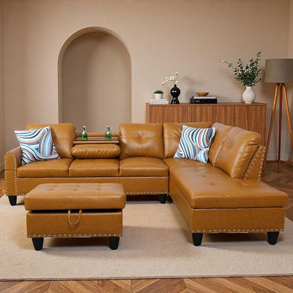 97.5" Yellow Couch L Shaped Couch Set, Modular Sectional Couches - Image 8