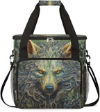 Cool Wolf With Gold Eyes Coffee Maker Carrying Bag, Waterproof Coffee Maker Travel Storage Bag, Portable Coffee Machine Tote Bag Carry on Bag Case with Shoulder Strap for Single Serve Coffee Maker