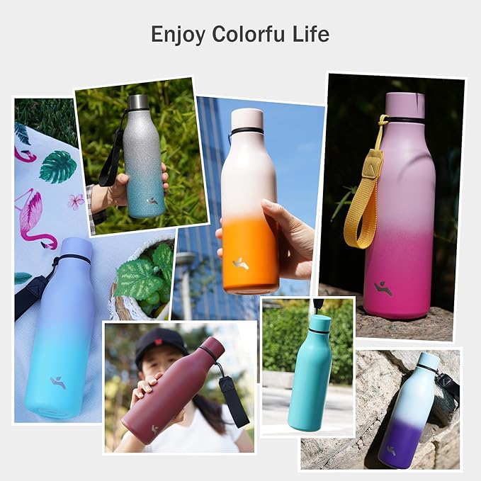 Insulated Water Bottle with Strap,18 oz Double Wall Stainless Steel Vacuum Bottles Metal Water Flask,Foggy Blue