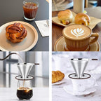 Reusable Paperless Coffee Filter V60,Coffee Dripper,Professional Stainless Steel Drip Cone Brew Coffee Strainer,Double Micro Mesh Filter,Coffee Filter Mug,Silicone Handle & Non-Slip Silicone Base (S)