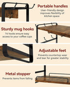 IBUYKE Coffee Bar Station Countertop Organizer,2 Tier Kitchen Mug Cup Holder Stand,Wooden Coffee Mug Organizer with 18 Hooks,Multifunctional Mug Tree for Home Kitchen, Office,Vintage Brown UTBJ006H