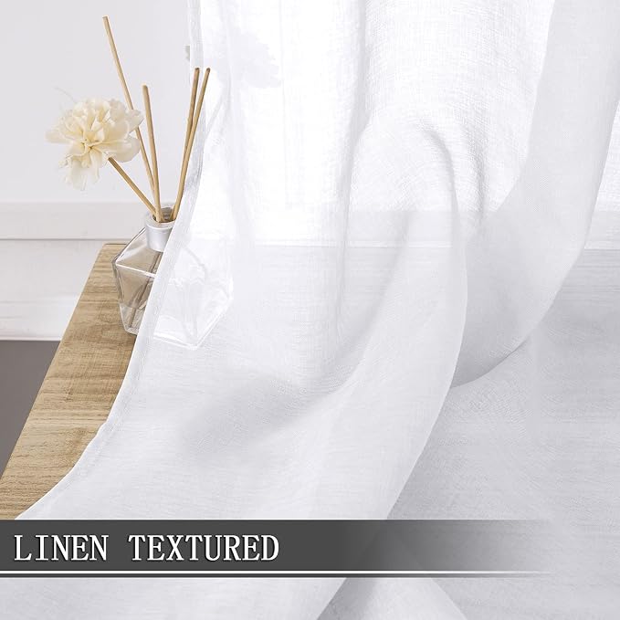 Tollpiz Short Sheer Curtains Linen Textured Bedroom Curtain Sheers Light - Image 2