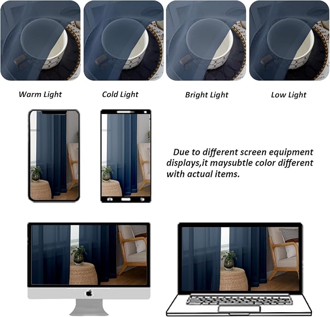 Chyhomenyc Navy Blue Sheer Curtains 96 Inches Long 2 Panels, Light Filtering - Image 4
