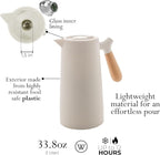 WOLFF - White Thermal Coffee Carafe – 34oz / 1L Insulated Carafe - Food-Safe Plastic Exterior and Glass Liner, Wood-Style Handle – Keeps Drinks Hot or Cold, Leakproof Coffee and Tea Dispenser