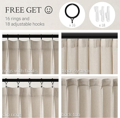 Topfinel 108 Inch Pinch Pleated Linen Curtains 1 Panels, Oatmeal Semi Sheer - Image 2