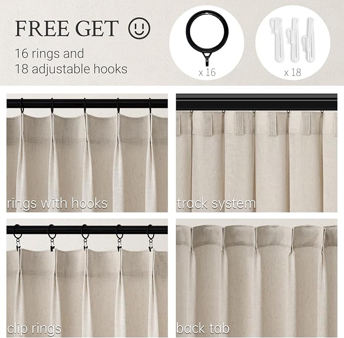 Pinch Pleated Linen Curtains 108 Inches long - Image 2