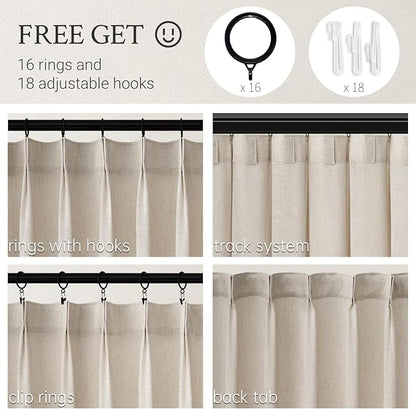 96 Inches Long Pleated Sheer Curtains, Oatmeal Linen Blended Light Filtering - Image 2