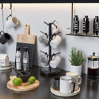 BAMBANG Coffee Mug Tree, 360° Rotating Bamboo Cup Holder Tree for Counter Top, Mug Rack with 8 Hooks, Mug Stand for Coffee Bar, Home, Black